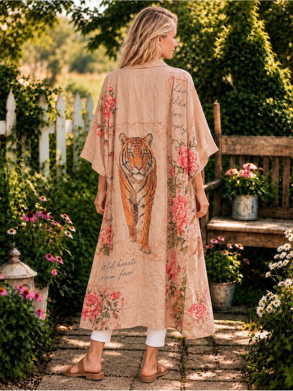 Wild Hearts Tiger Floral Maxi Kimono